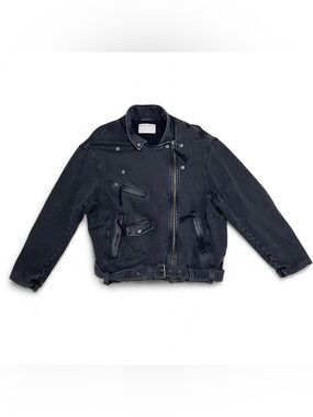 We The Free Women's Black Biker Jacket Belted Lined Collared Pockets (L)